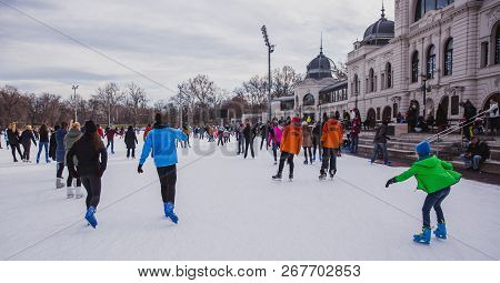 Budapest, Hungary - December 31, 2018: City Park Ice Rink On January 03, 2018 In Budapest, Hungary. 