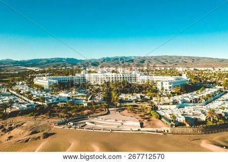 July 10, 2018. Riu Hotel, Gran Canaria, Spain. Aerial View Of The Riu Hotel Near Maspalomas Dunes.