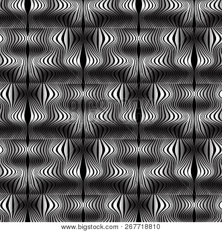 Wave Lines Optical Illusion Vector Seamless Pattern. Modern Abst