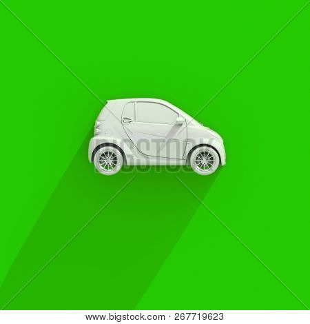 3d Small Modern Compact Car with Glossy Paint, Hi-Detailed Micro Car Template Mockup, Urban Electric Mini Car for Branding Corporate Identity Logo Design, Eco-Friendly Hi-Tech Vehicle, Small Vehicle