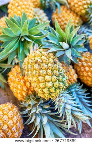 Pineapples On Local Market Of Saint-pierre, Reunion Island