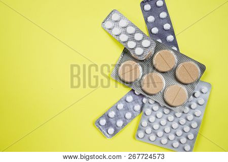 Pink-white Antibiotics Capsule Pills In Blister Pack. Antimicrobial Drug Resistance. Pharmaceutical 