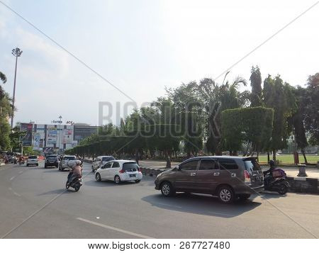 Semarang, Indonesia - October 28, 2018: Traffic On Jalan Simpang Lima.