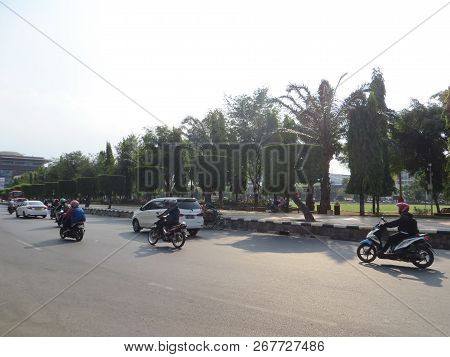 Semarang, Indonesia - October 28, 2018: Traffic On Jalan Simpang Lima.