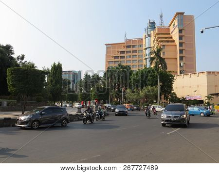 Semarang, Indonesia - October 28, 2018: Traffic On Jalan Simpang Lima.
