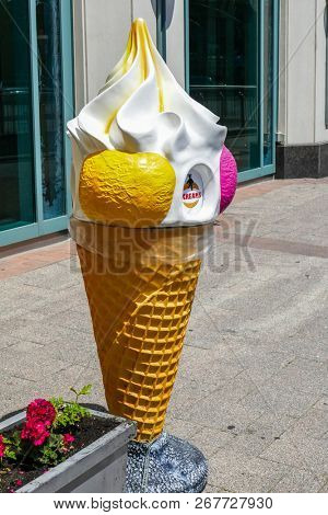 NIAGARA FALLS, CANADA - MAY 28, 2016: Ice cream trash can upfront ice cream store in Niagara Falls, Canada.