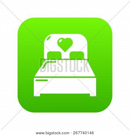 Wedding Couple Bed Icon Green Vector Isolated On White Background
