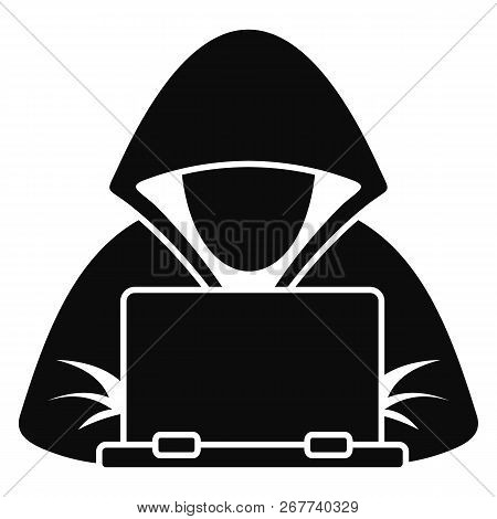 Hacker Laptop Icon. Simple Illustration Of Hacker Laptop Icon For Web Design Isolated On White Backg
