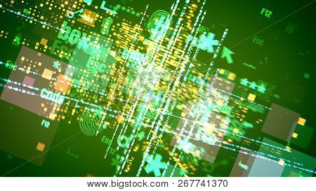 Golden Cyber Symbols In Olive Cosmos
