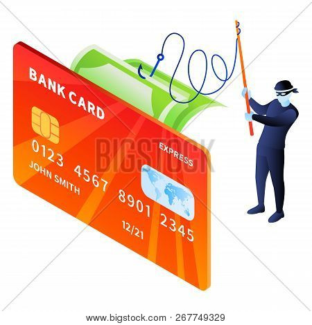 Hacker Phishing Money Icon. Isometric Of Hacker Phishing Money Icon For Web Design Isolated On White
