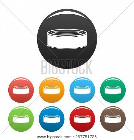 Fish Tomato Tin Can Icons Set 9 Color Isolated On White For Any Design