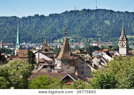 Vista la donwtown di Zurigo (Svizzera, 2009)