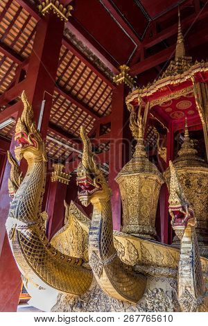 Naga On The Ceremonial Barge In The Funeral Hall Of Wat Xieng Thong
