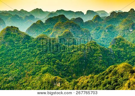 Halong Bay Mountain Viewpoint From Cat Ba Island, Ngu Lam Peak In Vietnam