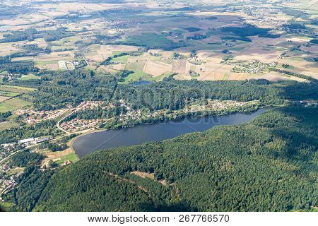 Aerial View Of Lapino Village And A Reservoir On Radunia River Near Gdansk, Poland