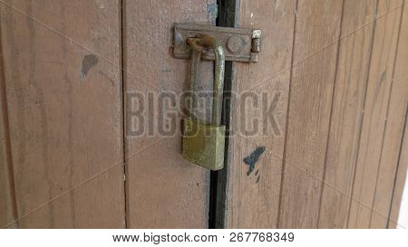 Close Up Of Door Lock Of Thai School At Phatthalung, Thailand