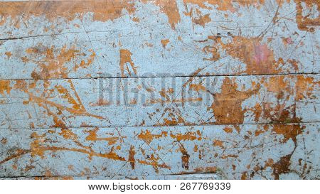 Wooden Old Grunge Skyblue Of Table At Thailand School, Old Table Background Texture