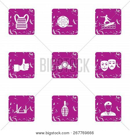 Coaching Icons Set. Grunge Set Of 9 Coaching Vector Icons For Web Isolated On White Background