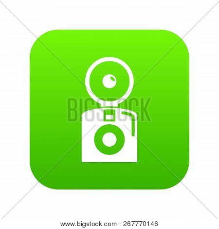 Oldschool Camera Icon Green Vector Isolated On White Background