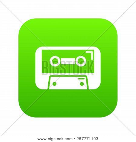 Cassete Tape Icon Green Vector Isolated On White Background