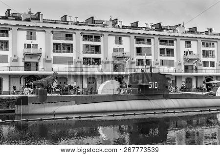 Genoa (genova), Italy - October 28, 2017: Nazario Sauro 518 Submarine Is A Diesel-powered Submarine 