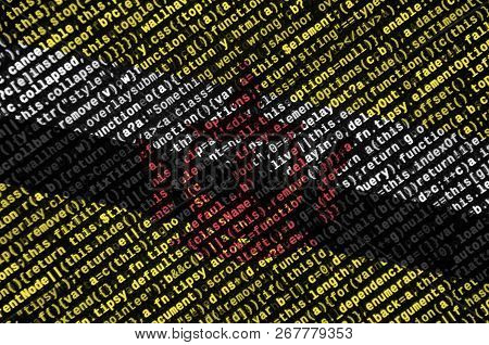 Brunei Darussalam Flag  Is Depicted On The Screen With The Program Code. The Concept Of Modern Techn
