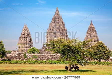 Hinduistický chrám Prambanan. Indonésie, Java, Yogyakarta