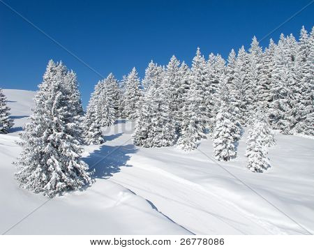 Zima ve švýcarských Alpách (Flumserberg, St.Gallen, Švýcarsko)