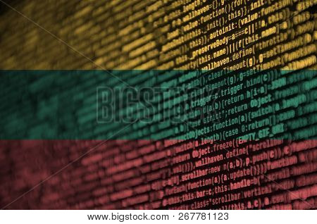 Lithuania Flag  Is Depicted On The Screen With The Program Code. The Concept Of Modern Technology An