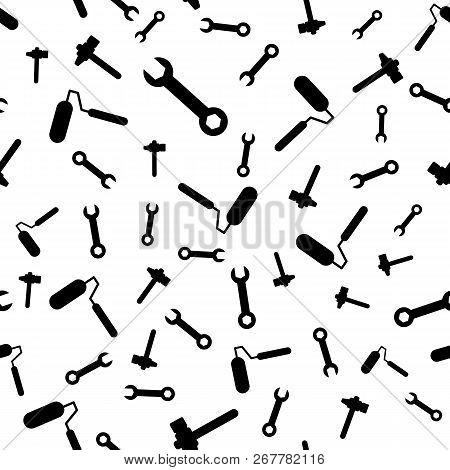 Different Industrial Equipment. Vector Tools Pattern. Happy Labor Day Concept Or International Worke
