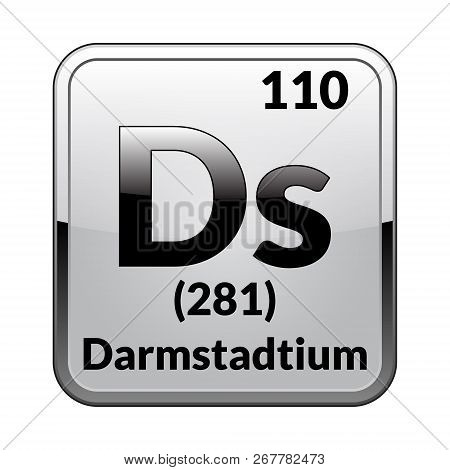 Darmstadtium Symbol.chemical Element Of The Periodic Table On A Glossy White Background In A Silver 