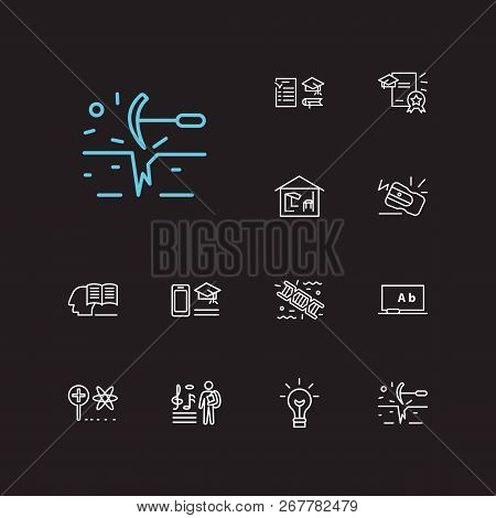 Elearning Icons Set. Genetics And Elearning Icons With Study Program, Geology And Music Class. Set O