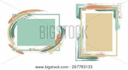 Geometric Frames With Paint Brush Strokes Vector Collection. Box Borders With Painted Brushstrokes B