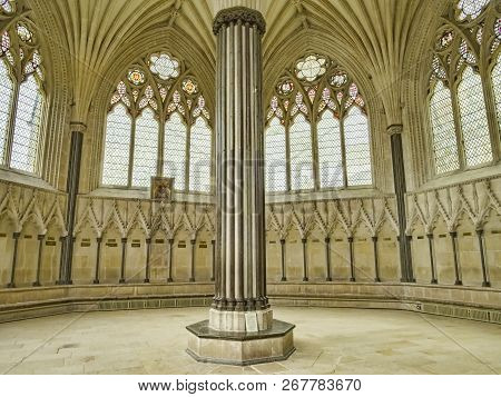 8 June 2017: Wells, Somerset, England - The Chapter House Of Wells Cathedral, An Octahedral Structur
