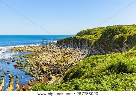 La Corniche, Rocky Coast Of The Atlantic Between The Towns Of Ciboure, Urrugne And Hendaye In Southw
