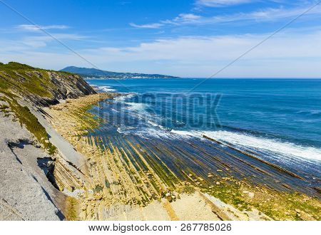 La Corniche, Rocky Coast Of The Atlantic Between The Towns Of Ciboure, Urrugne And Hendaye In Southw