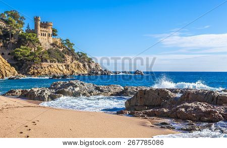 Costa Brava, Spain. Castle On The Rocks At Lloret De Mar.