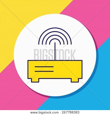 Vector Illustration Of Modem Icon Colored Line. Beautiful Laptop Element Also Can Be Used As Router 