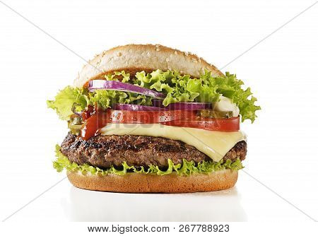 Homemad Beefburger Or Burger With Fresh Vegetables And Cheese