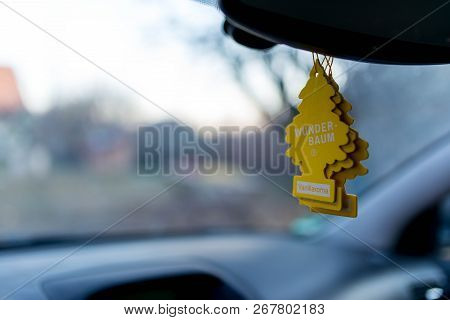 Miercurea Ciuc, Romania-09 November  2018: Hanging Wunder Baum Air Fresheners On Car Interior Close 