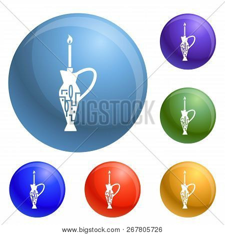 Candle Stick And Jug Jewish Icons Set Vector 6 Color Isolated On White Background