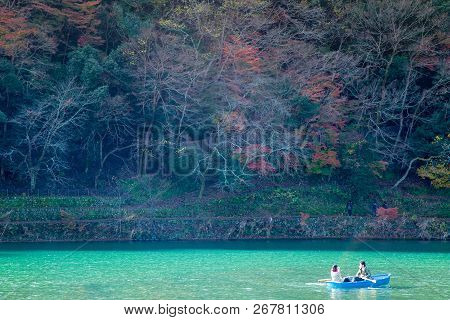 Togetsukyo Bridge In Arashiyama, Kyoto Prefecture, Japan During Koyo Autumn Leaves Festival 2018