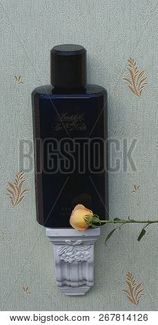 Davidoff Cool Water, Eau De Toilette, Large Perfume Bottle On An Antique Wall Console With Ornament 