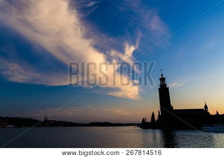 Silhouette Of Stockholm City Hall (stadshuset) Tower Building Of Municipal Council And Venue Of Nobe