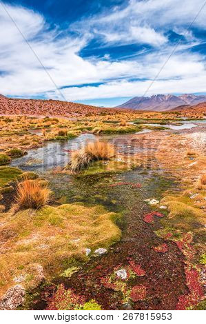 Breathtaking mountanious lagoon landscape of Bolivia