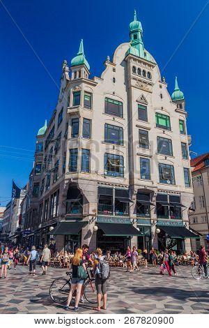 Copenhagen, Denmark - August 26, 2016: Old Building On Hojbro Plads Square In Copenhagen, Denmark