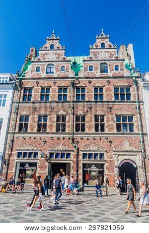 Copenhagen, Denmark - August 26, 2016: Old Building On Hojbro Plads Square In Copenhagen, Denmark