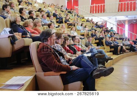 MOSCOW - APR 17, 2018: Listeners at Epilepsy and paroxysmal states conference in MONIKI named after Vladimirsky
