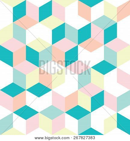 Seamless Pattern Of Colored Cubes. Endless Multicolored Cubic Background. Cubical Background. Abstra