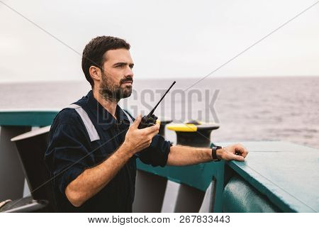 Marine Deck Officer Or Chief Mate On Deck Of Vessel Or Ship